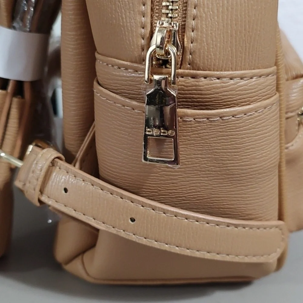 Bebe Tan Backpack with Gold Accents